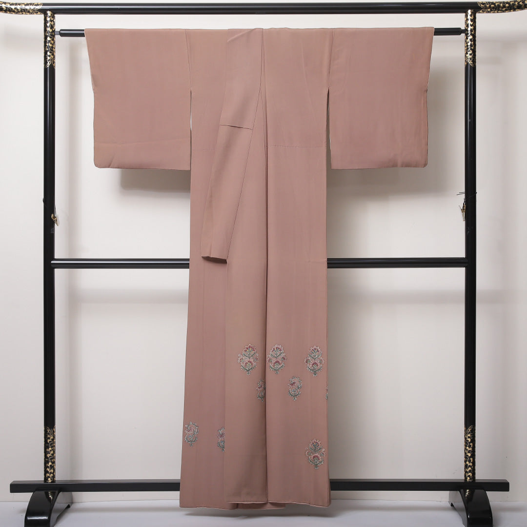 付下げ 袷 身丈160~164cm 裄65.5cm 正絹 オリエンタル ベージュ系 Cランク 1212-00591