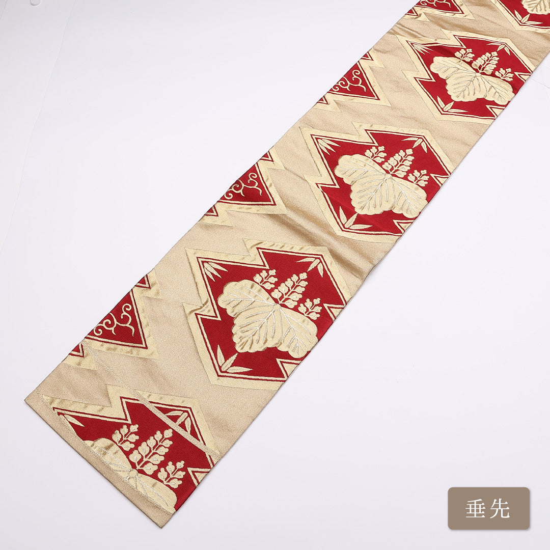 袋帯 帯丈412cm 正絹 六通 フォーマル 松皮菱 桐 金系 1243-00870