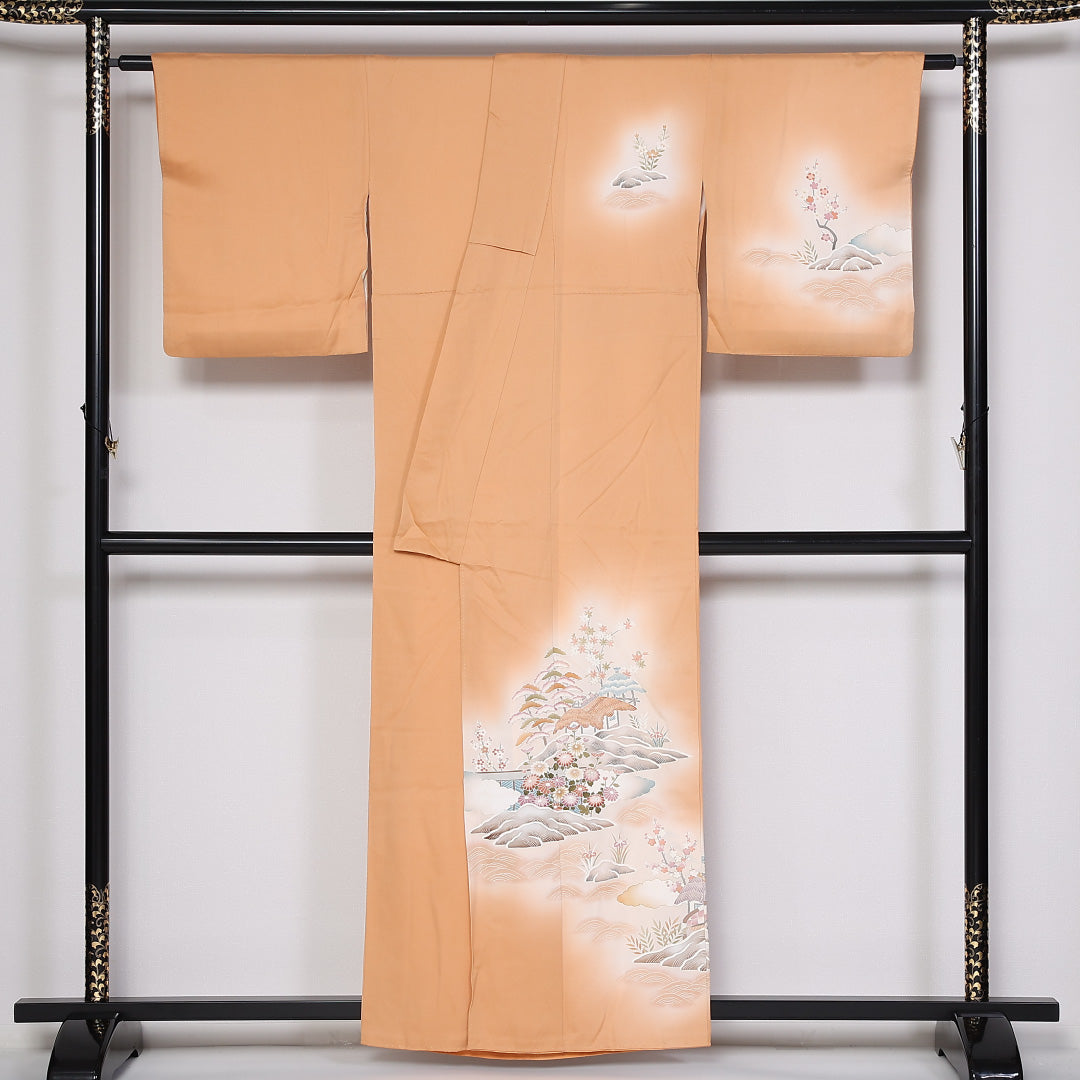 訪問着 袷 身丈159cm 裄65.5cm 正絹 茶屋辻 梅鉢 笠松 Sランク 1212-00779