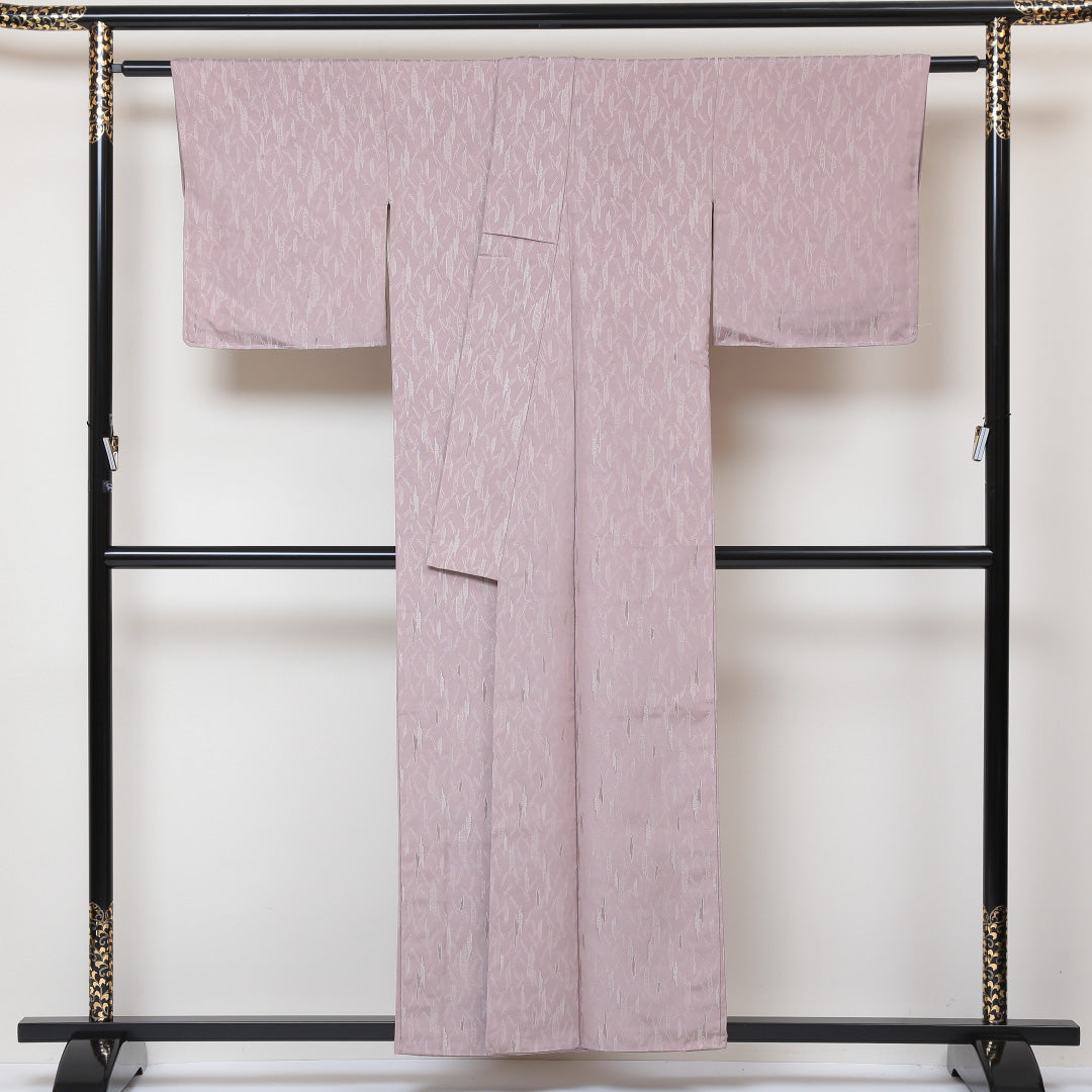 小紋 袷 身丈154cm 裄丈62cm 正絹 Aランク 紋意匠 (植物柄) インフォーマル 広衿 Sサイズ 創作柄 紫系 RP 1221-03027
