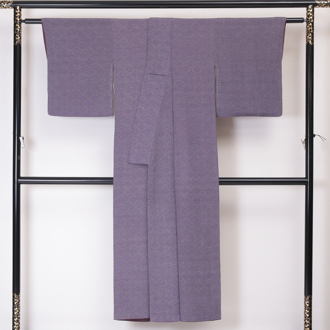 小紋 袷 身丈146cm 裄63.5cm 正絹 蜀江 紫系 Aランク 1215-02044