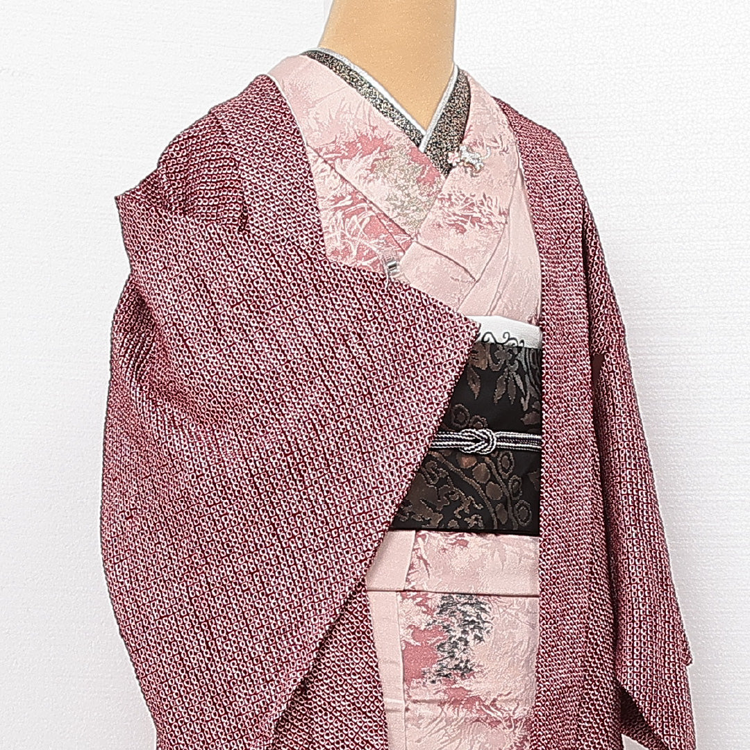 洗える着物 羽織 袷 身丈77cm 裄丈64cm ポリエステル Aランク カジュアル Mサイズ 鹿の子柄 茶系 HP 1232-13863