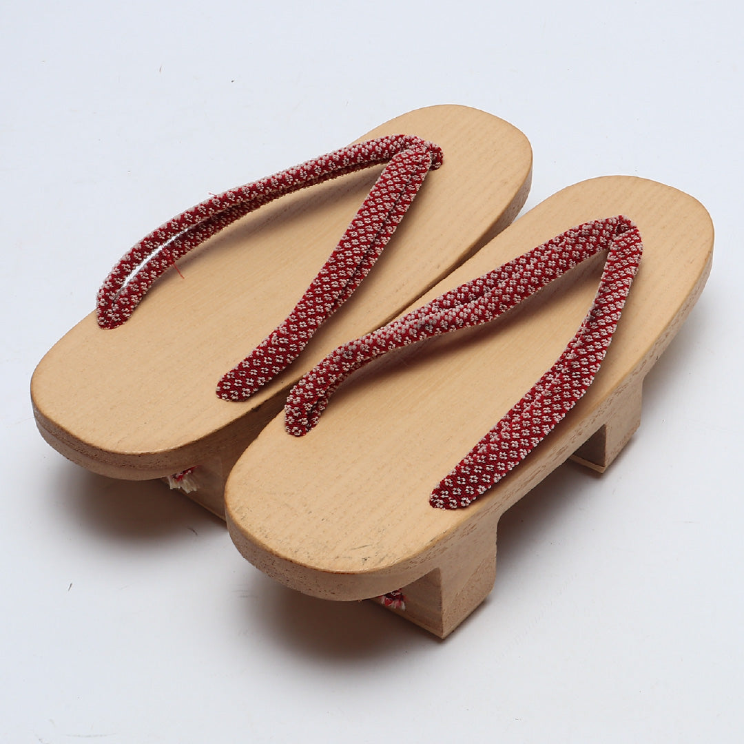 未使用品 下駄 カジュアル S 木製 Aランク 和装小物 赤系 1244-00807