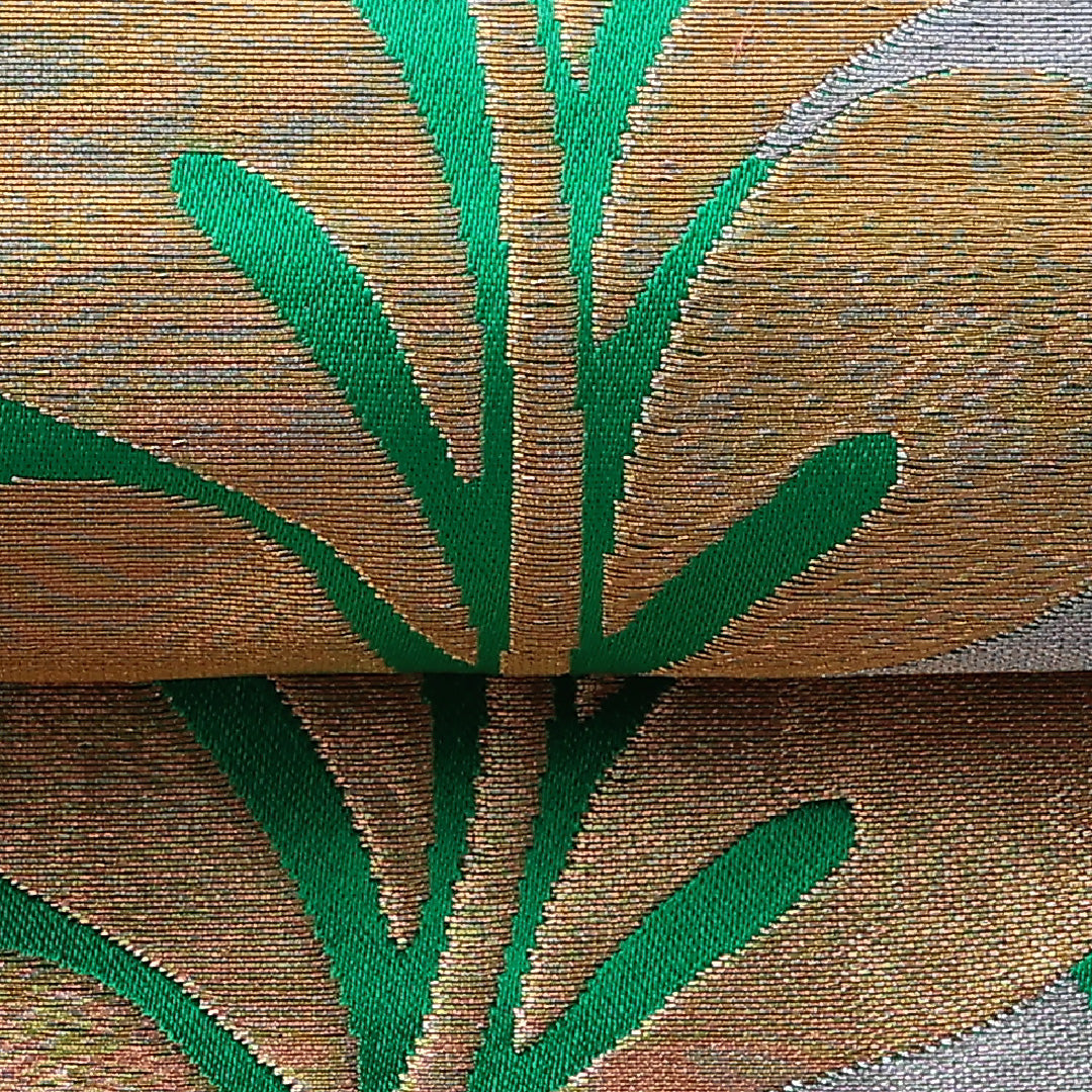 六寸帯 半幅帯 帯丈346cm 全通 小袋帯 袋帯 正絹 唐織 緑系 Aランク 1225-000259