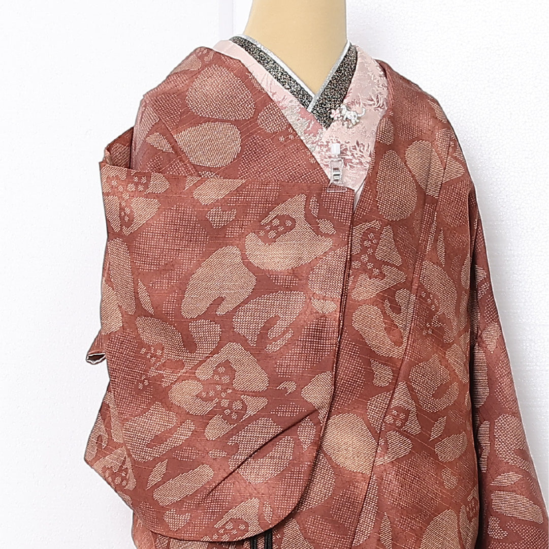 道中着 袷 身丈79cm 裄丈63cm 正絹 Sランク カジュアル Sサイズ 花柄 赤系 RP 1236-12905