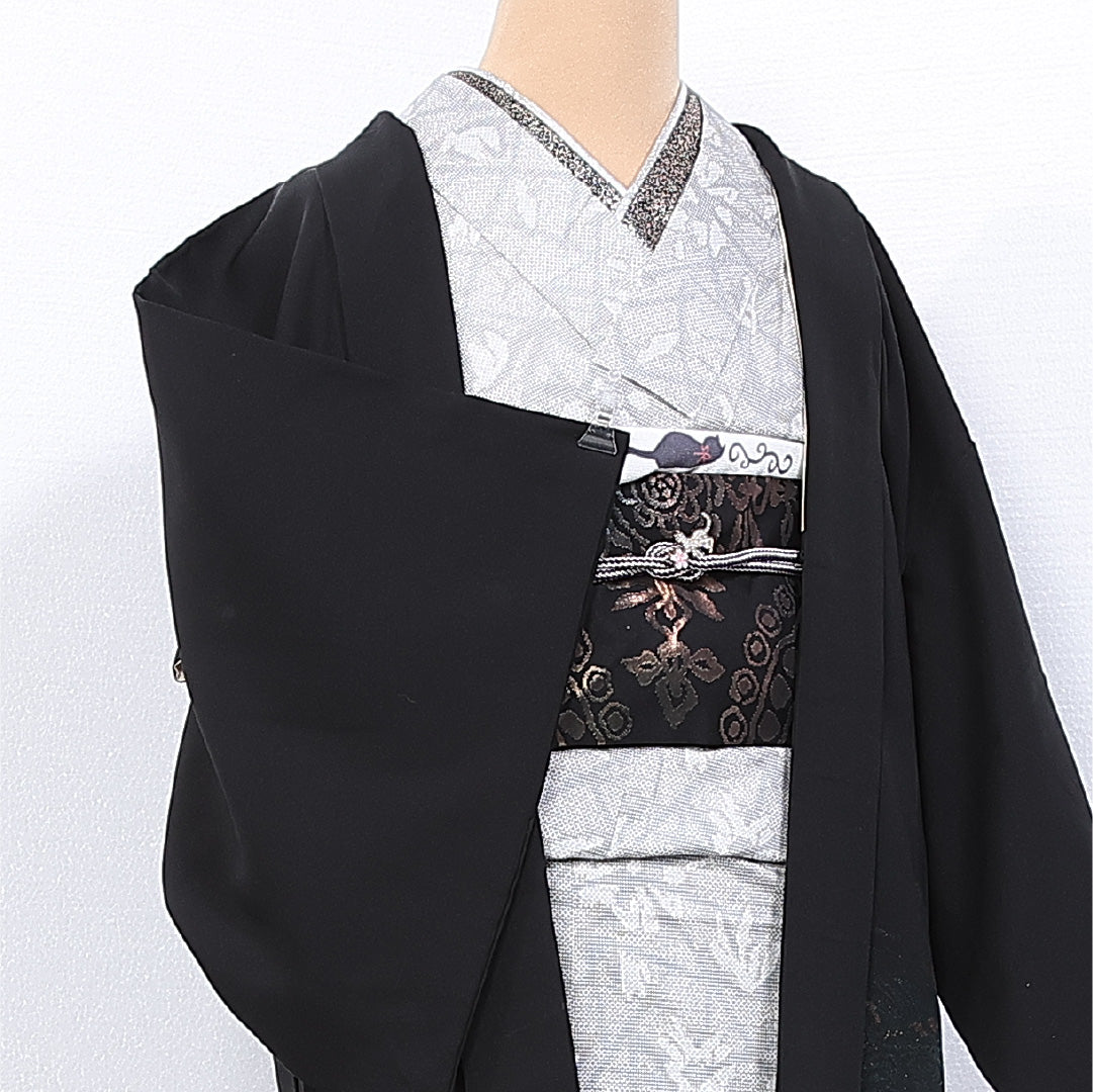 羽織 身丈78cm 裄丈62.5cm S 正絹 Aランク 袷 黒羽織 絵羽羽織 漆糸 山水 1217-11163