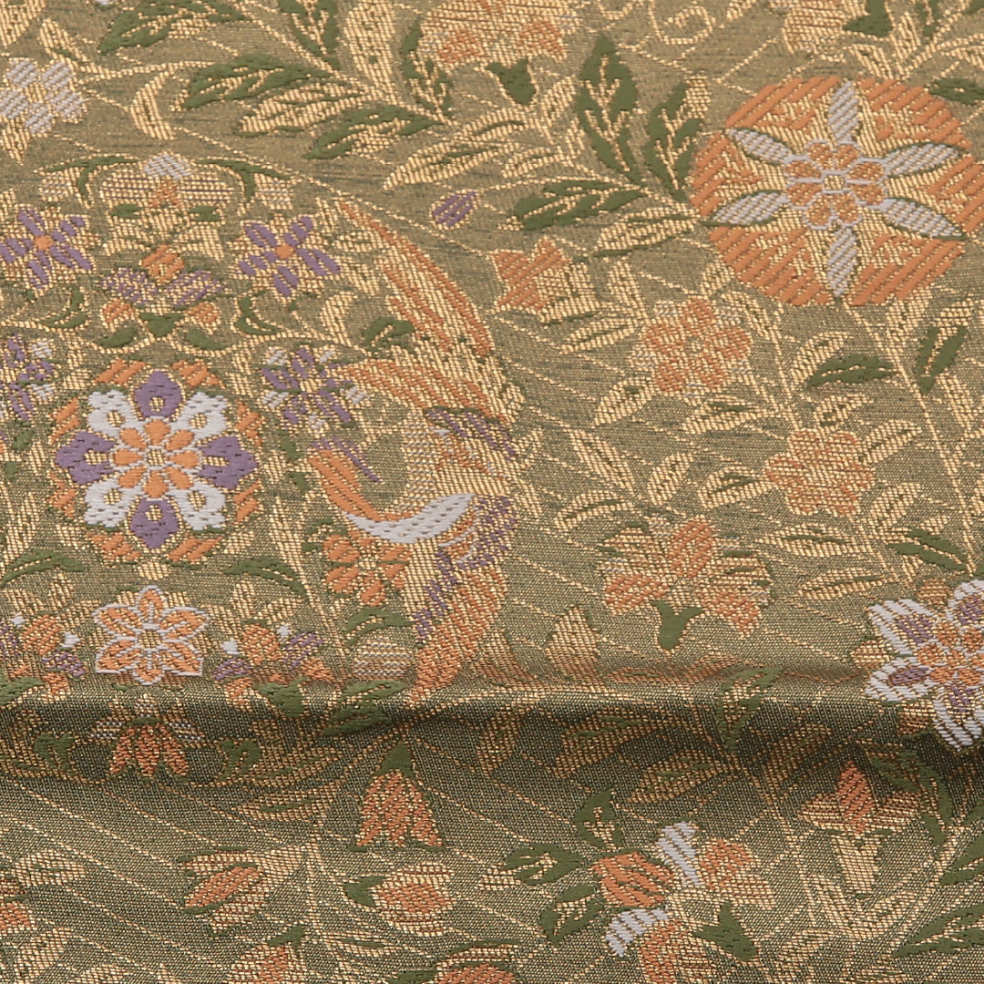 袋帯 六通 帯丈432cm フォーマル Sランク 正絹 金箔 唐草華文 金系 緑系 1223-01450