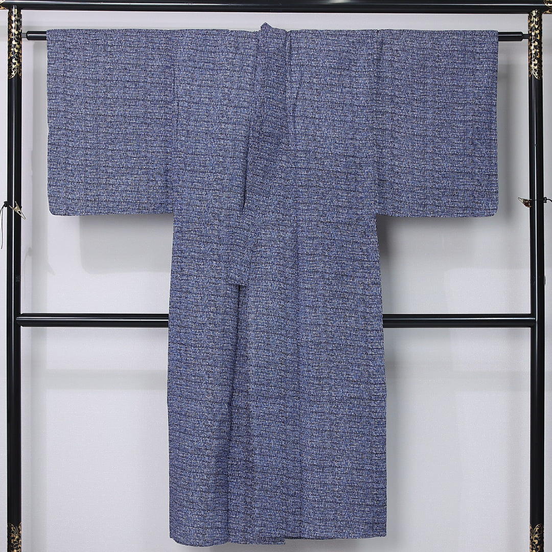 夏物 洗える着物 麻の紬 夏物 身丈138cm 裄丈65cm 麻 Sランク カジュアル バチ衿 XSサイズ 居敷当て 肩当て 創作柄 青系 RP 1223-12371