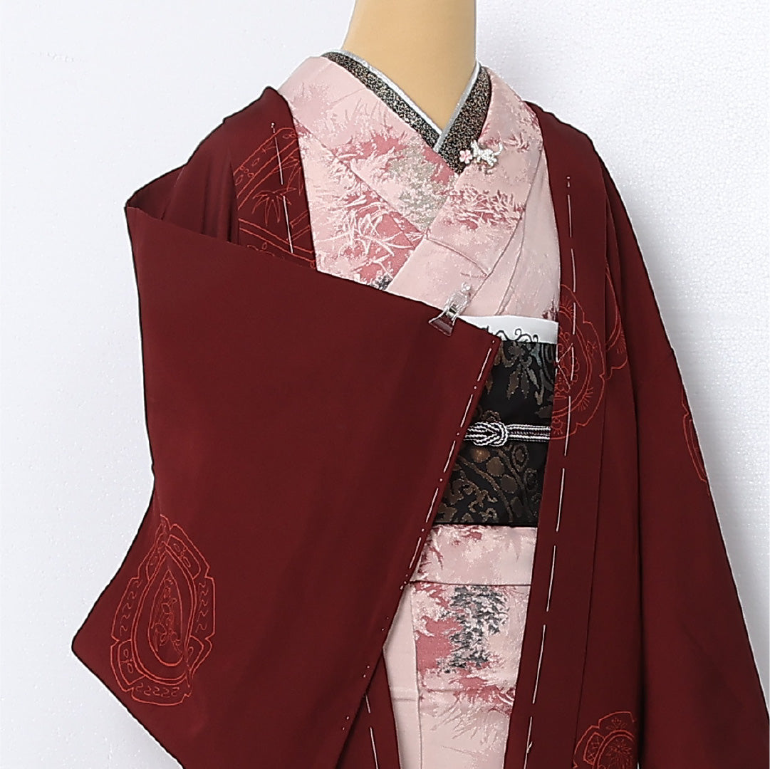 羽織 袷 身丈80cm 裄丈65cm 正絹 Sランク カジュアル Mサイズ 雪輪 茶系 RP 1232-12817