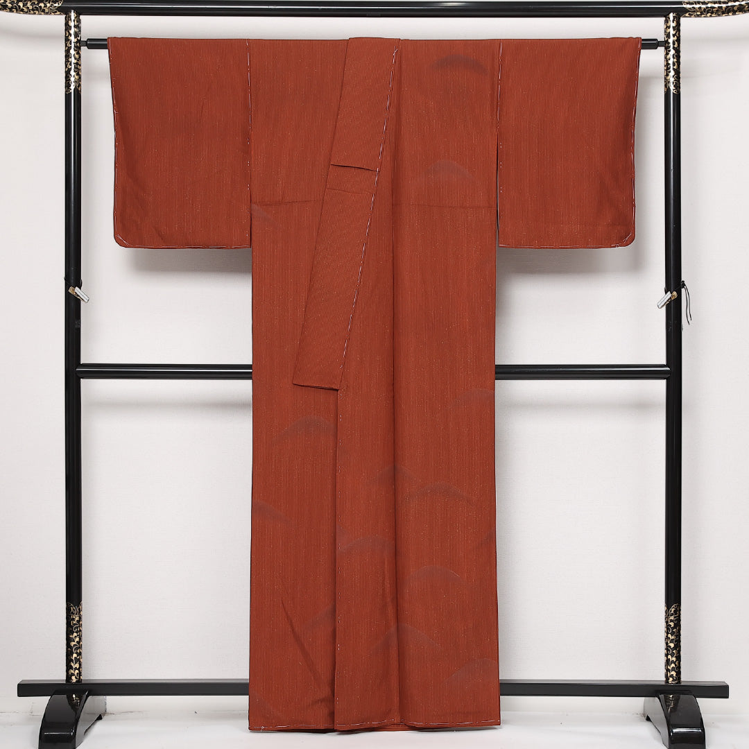 付下げ 袷 身丈151cm 裄丈64cm 正絹 Sランク インフォーマル 広衿 Sサイズ 山 縞 茶系 RP 1218-13611