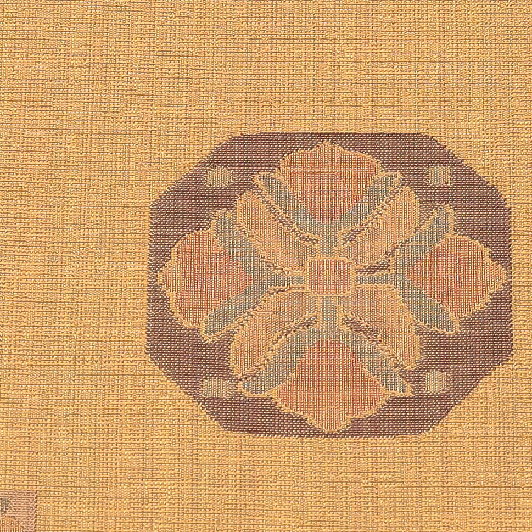 袋帯(紬) 帯丈428cm 正絹 六通 染め帯 カジュアル 花菱 黄系 1243-01252