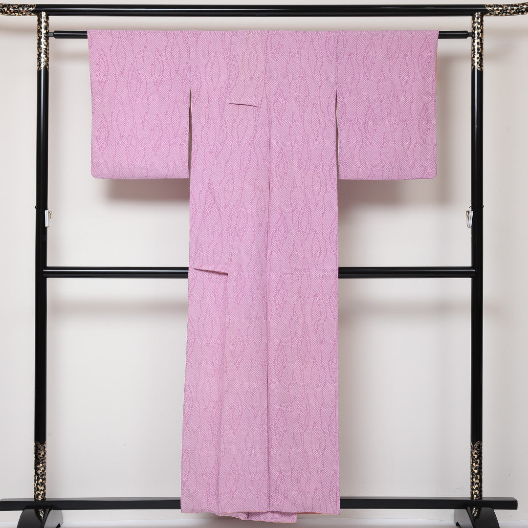 洗える着物 小紋 袷 身丈156cm 裄丈63cm ポリエステル Aランク インフォーマル 広衿 Mサイズ 花柄 ピンク系 HP 1221-01600