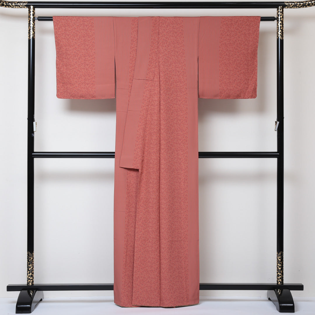 小紋 袷 身丈161cm 裄丈66cm 正絹 Sランク インフォーマル 広衿 Lサイズ 創作柄 朱系 RP 1221-01466
