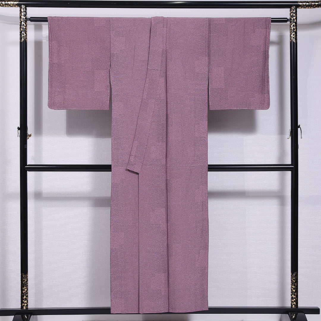 江戸小紋 (寄せ柄) 袷 身丈153cm 裄丈63cm 正絹 Aランク インフォーマル バチ衿 Sサイズ 紫系 RP 1220-11671