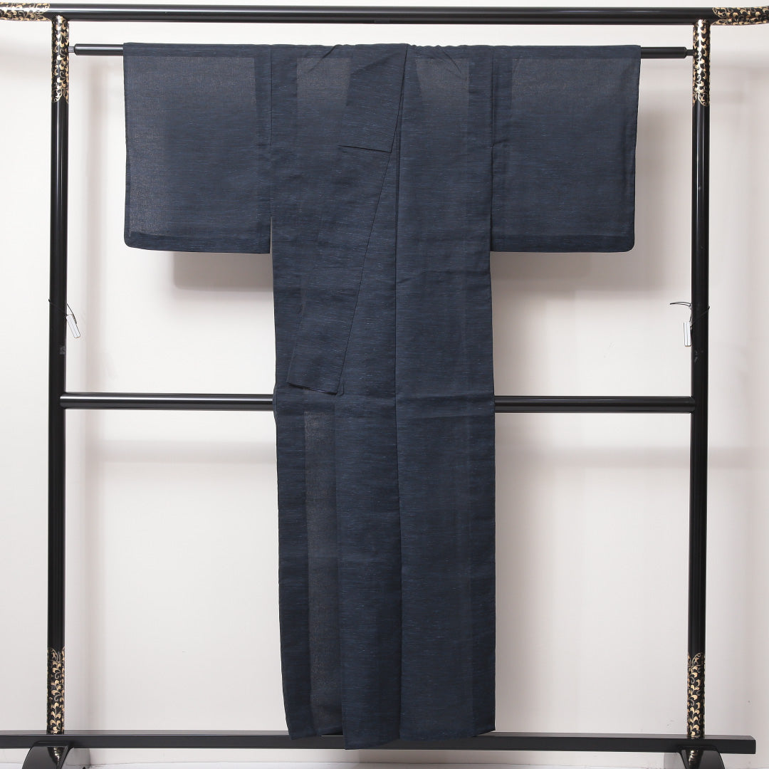 夏物 紬 夏紬 身丈152cm 裄丈61cm 正絹 Bランク カジュアル 広衿 Sサイズ 無地 紺系 RP 1223-03500