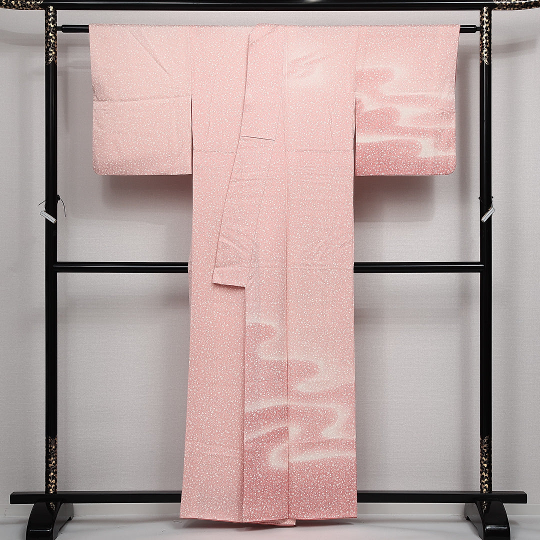 訪問着 袷 身丈158cm 裄丈65cm 正絹 Sランク セミフォーマル 広衿 Mサイズ 流水 花柄 ピンク系 RP 1217-14139