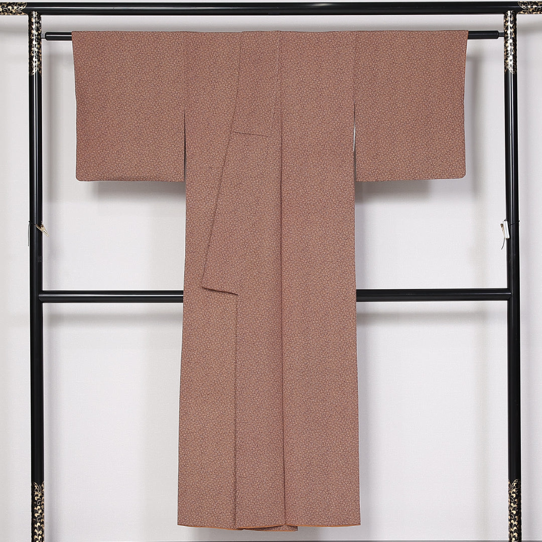 小紋 袷 身丈146cm 裄丈62cm 正絹 Sランク インフォーマル 広衿 XSサイズ 三越 唐草華文 茶系 RP 1221-02450