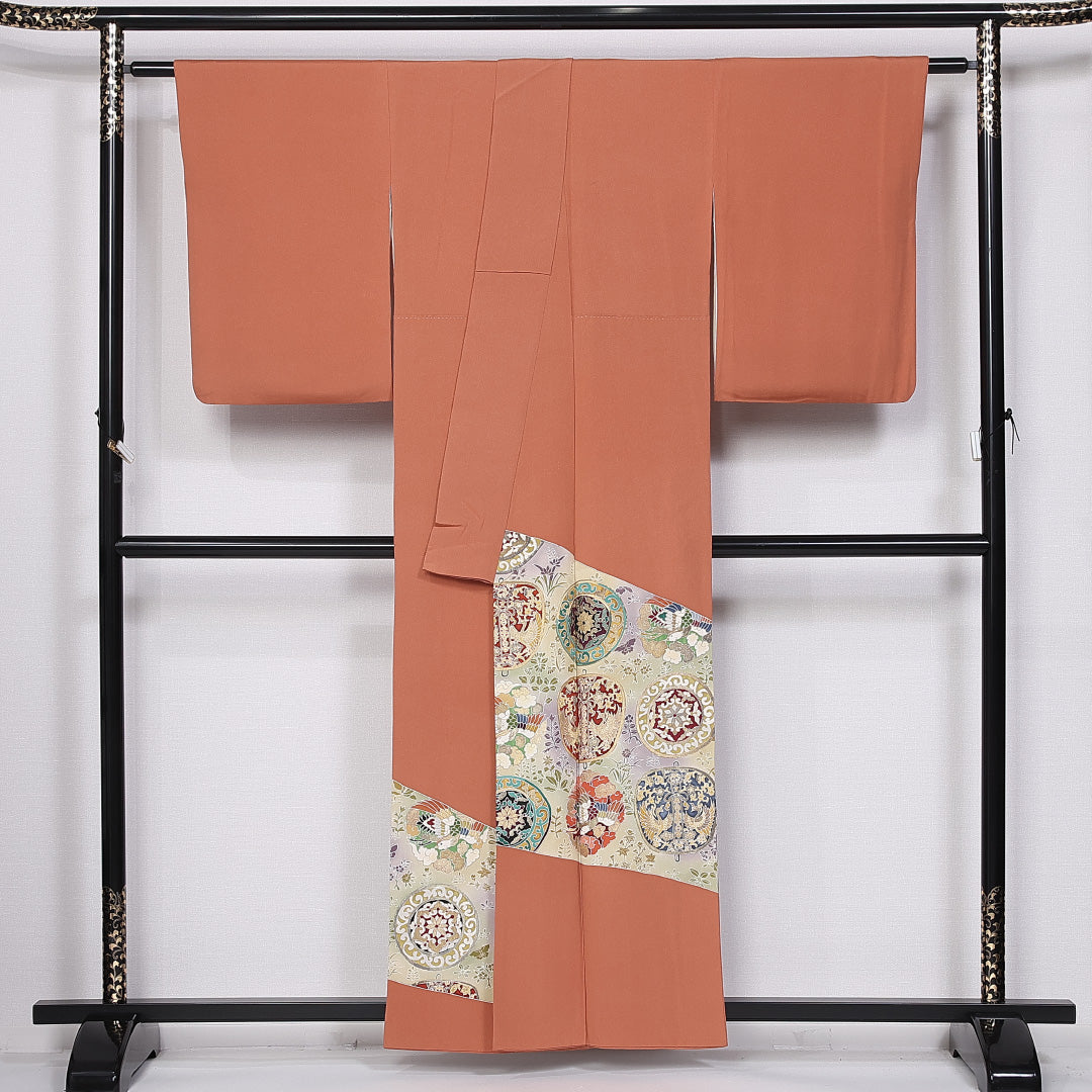 色留袖 身丈158cm 裄丈65cm 袷 三つ紋 剣片喰 正絹 Sランク 広衿 作家物 華文 落款 1211-F0379