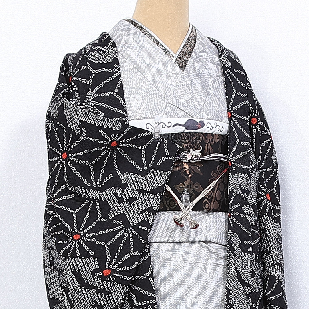 羽織 身丈82cm 裄丈62.5cm S 正絹 Sランク 袷 総絞り 麻の葉 1217-10274