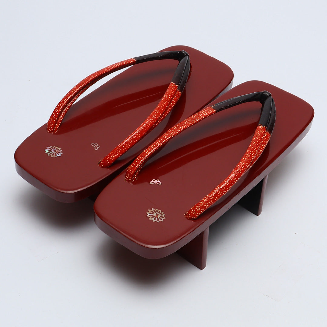 未使用品 夏物 下駄 カジュアル 木製 本革 Aランク 和装小物 朱系 1244-00688