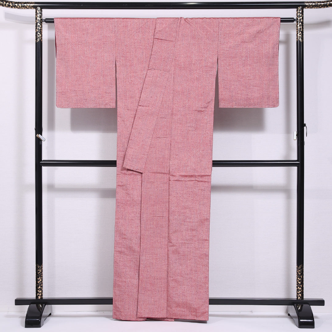 紬 袷 身丈160cm 裄丈64cm 正絹 Sランク カジュアル 広衿 Lサイズ 無地 ピンク系 RP 1223-11638