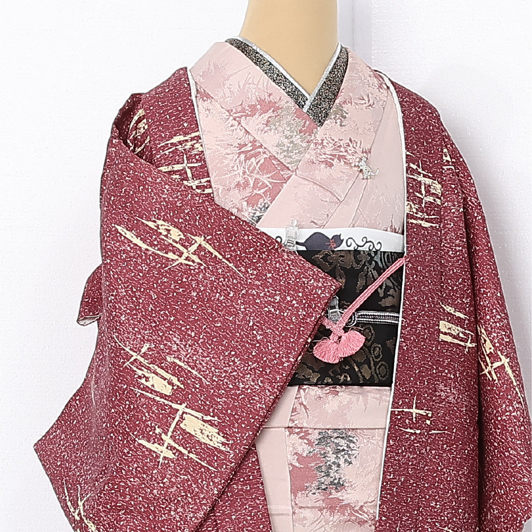 洗える着物 羽織 袷 身丈80cm 裄丈64cm ポリエステル Aランク カジュアル Mサイズ 紐あり 創作柄 紫系 HP 1232-12525