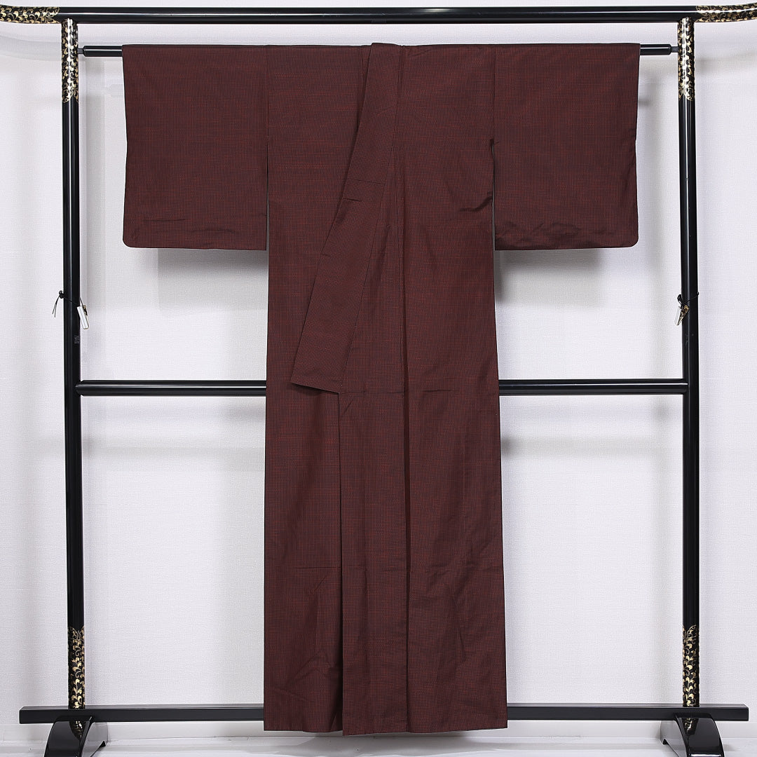 紬 袷 身丈156cm 裄丈61cm 正絹 Aランク カジュアル 広衿 Mサイズ 抽象柄 赤系 RP 1223-11298