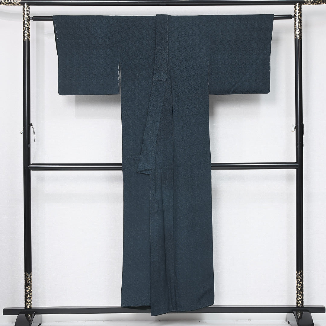 お召 身丈151cm 裄丈62.5cm Sランク S 正絹 袷 バチ衿 シック 流水 紅葉 笹 カジュアル 緑系 1265-11997