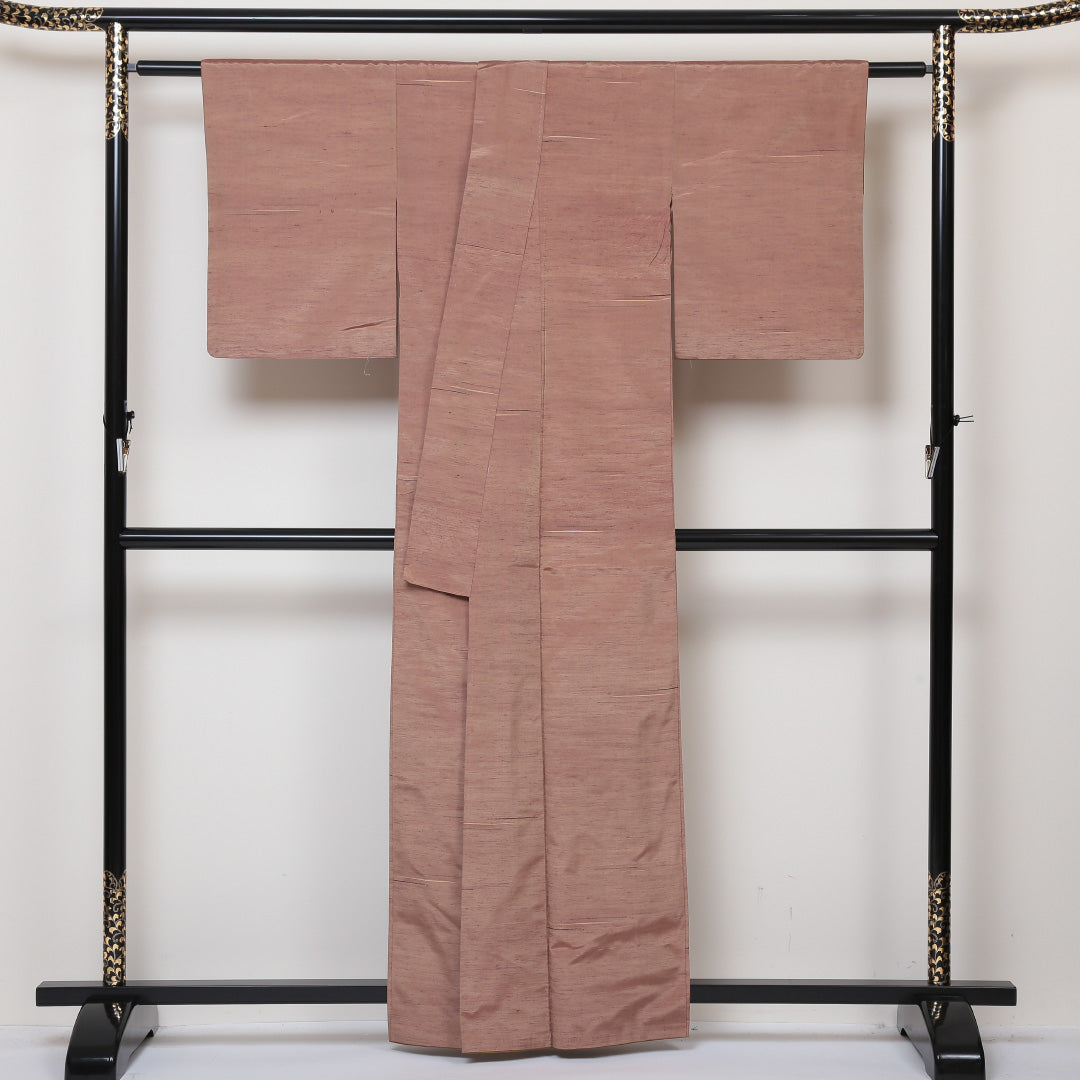 牛首紬 袷 身丈161cm 裄丈62cm 正絹 Cランク インフォーマル 広衿 Lサイズ 創作柄 ピンク系 LP 1223-02975