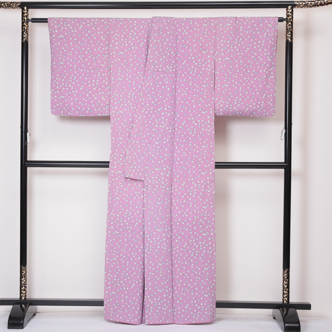 洗える着物 小紋 袷 身丈161cm 裄丈65cm ポリエステル Aランク インフォーマル 広衿 Lサイズ 紅葉 紫系 RP 1221-01863