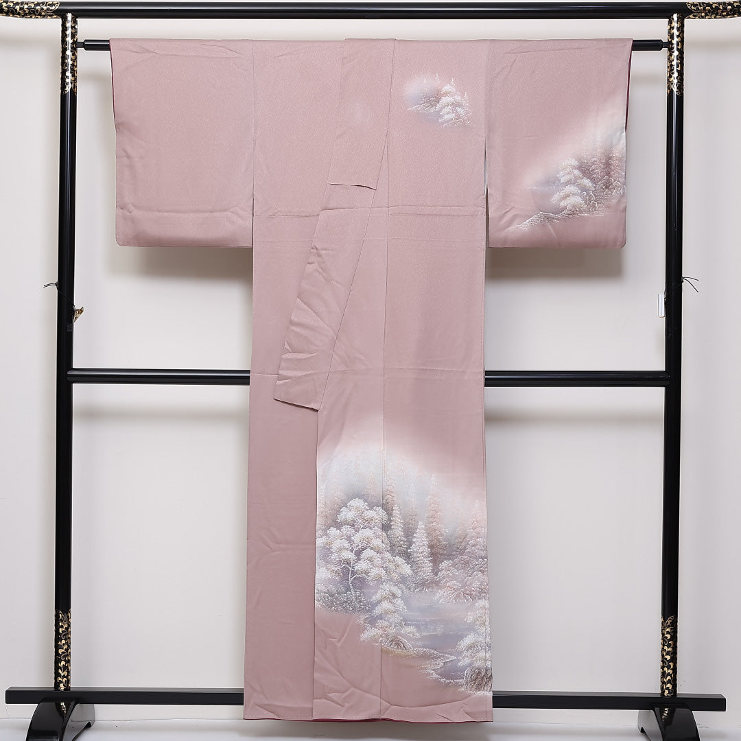 訪問着 袷 身丈157cm 裄64.5cm 正絹 風景 手描き 金彩 Bランク 1212-00731