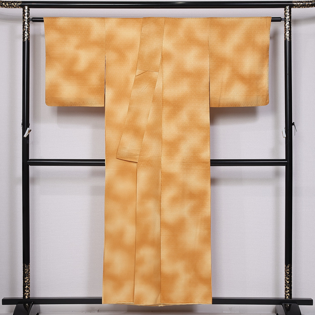 色無地 身丈154cm 裄丈64.5cm S 正絹 Aランク 袷 広衿 毘沙門亀甲 ぼかし 地紋あり 1214-10730