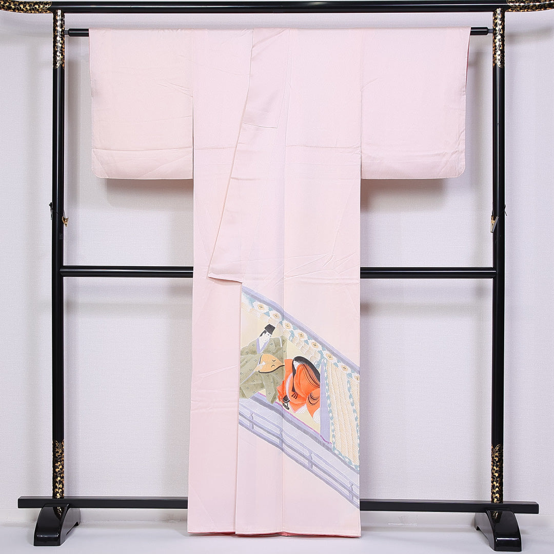訪問着 身丈161cm 裄丈65cm 正絹 Aランク 袷 広衿 琵琶 平安絵巻 1212-10226