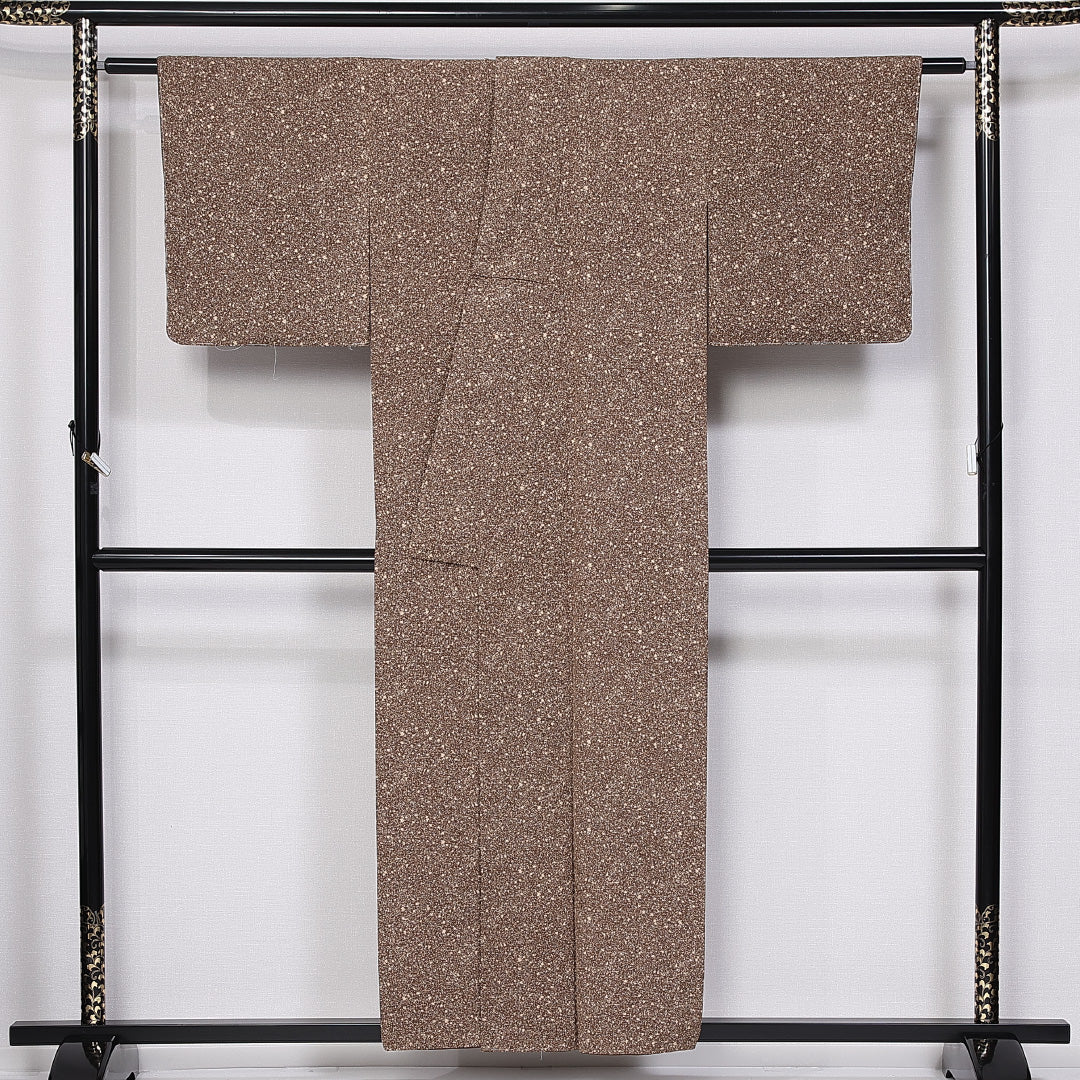 小紋 袷 身丈154cm 裄丈62cm 正絹 Sランク インフォーマル 広衿 Sサイズ たたき染め 抽象柄 茶系 RP 1221-11020