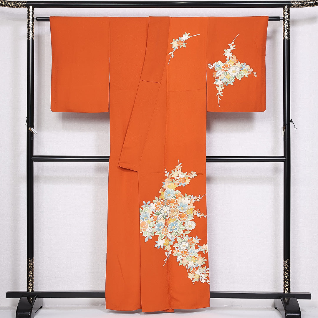 訪問着 身丈159cm 裄丈62.5cm 正絹 Aランク 袷 広衿 友禅 牡丹 桜 1212-10373