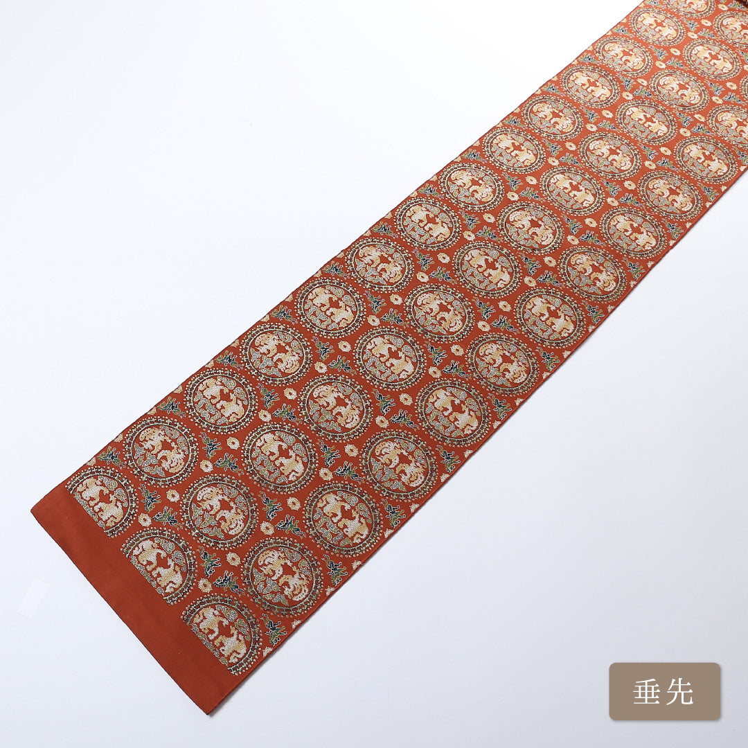 袋帯 帯丈412cm 全通 未仕立て セミフォーマル Sランク 名物裂 朱系 1223-00823-216 1223-00823
