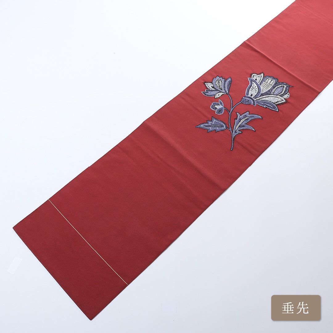 名古屋帯 帯丈362cm ポイント柄 松葉仕立て 正絹 ボタニカル カジュアル Bランク 赤系 1224-00806-412 1224-00806
