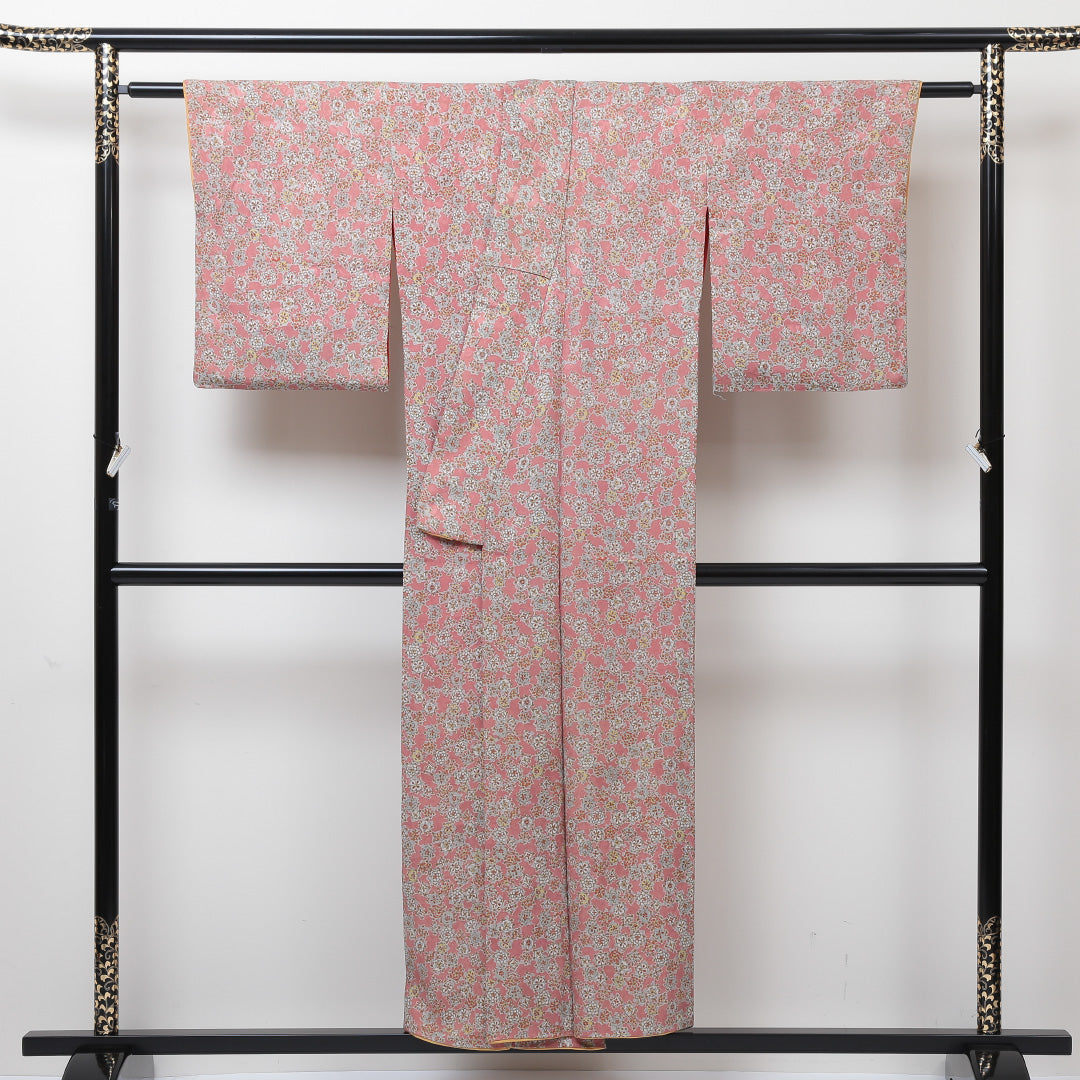 アンティーク 小紋 袷 身丈150cm 裄63cm ピンク系 正絹 Aランク 1215013263213