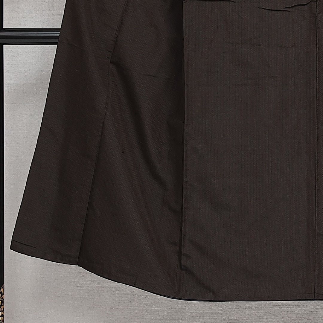 男着物 袷 身丈136cm 裄丈62cm 正絹 Sランク カジュアル 棒衿 Sサイズ 無地 茶系 RP 1224-13991