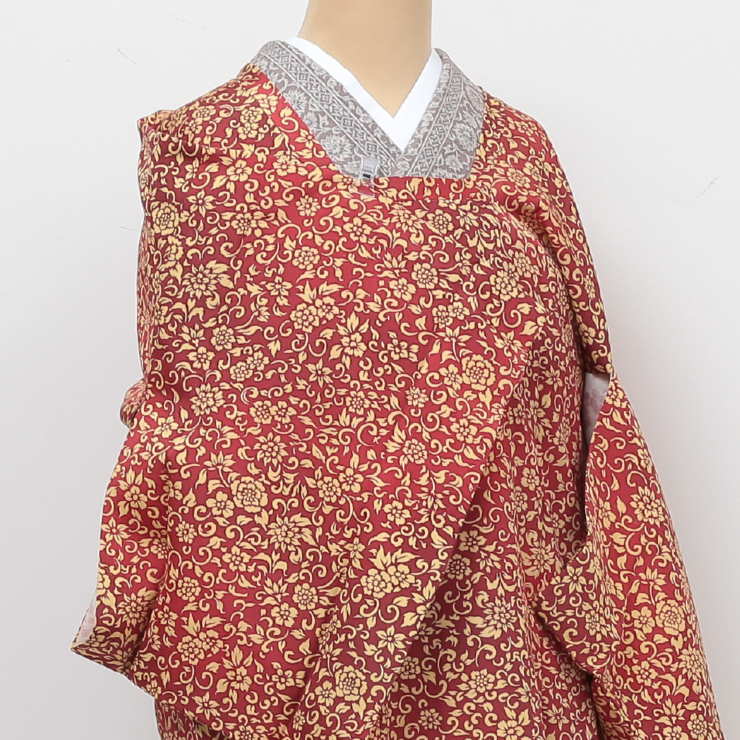 道行コート 身丈88cm 裄丈66cm 正絹 Sランク M 唐草 赤系 1217-00386