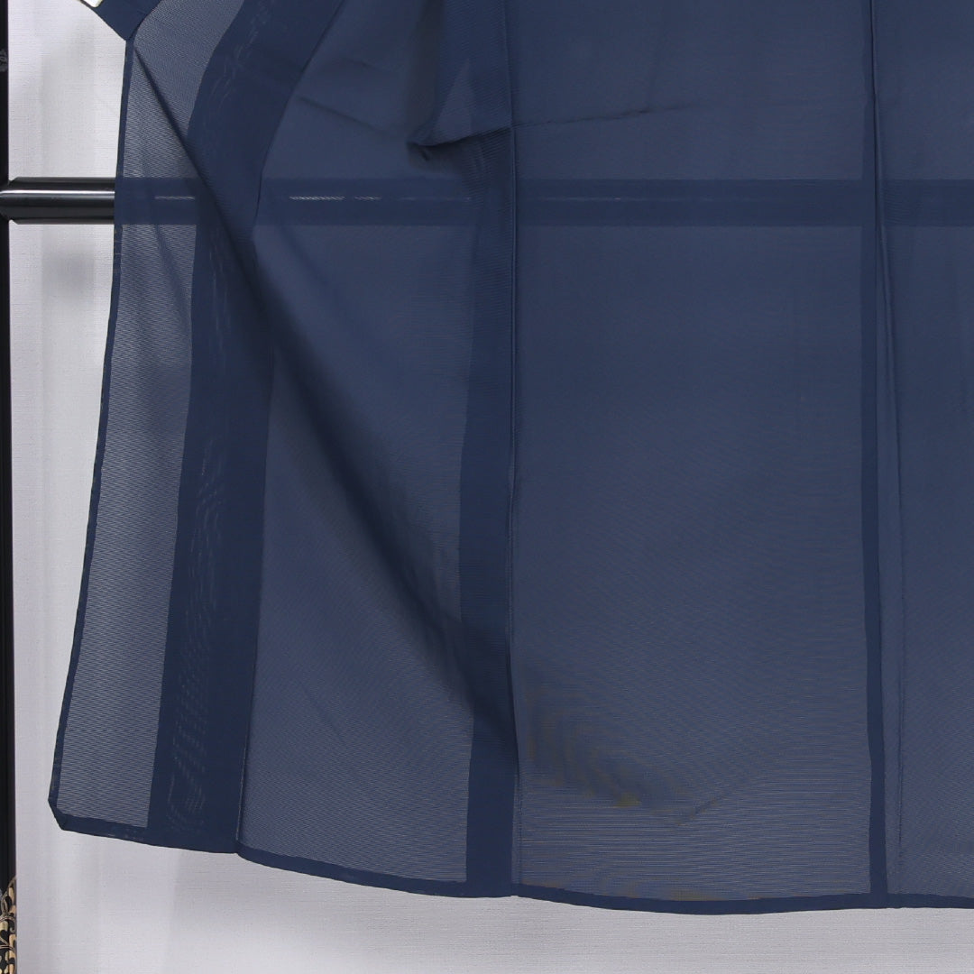 男着物 夏物 紗 身丈139cm 裄丈66cm 正絹 Sランク Sサイズ バチ衿 カジュアル 無地 紺系 1219-06289