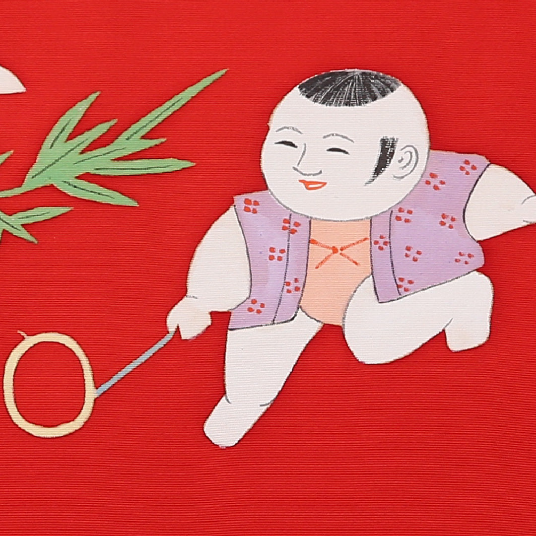 名古屋帯 ポイント柄 帯丈352cm カジュアル Sランク 正絹 塩瀬 唐子 赤系 1224-02380