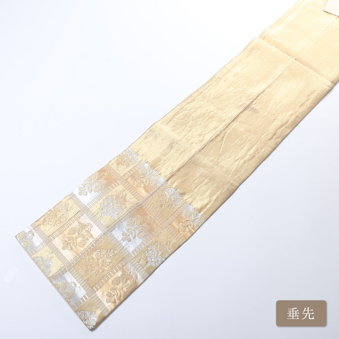 袋帯 帯丈396cm 六通 未仕立て フォーマル Aランク 名物裂 京袋帯 金系 1223-00809-321 1223-00809