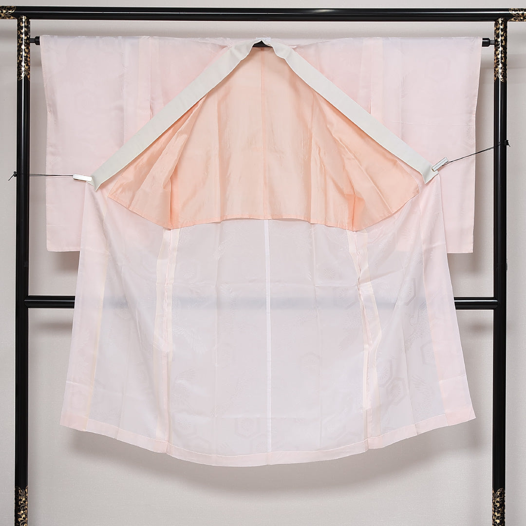 長襦袢 単衣 身丈127cm 裄丈65cm 正絹 Aランク Mサイズ 鶴 亀甲 ピンク系 HP 1239-13450
