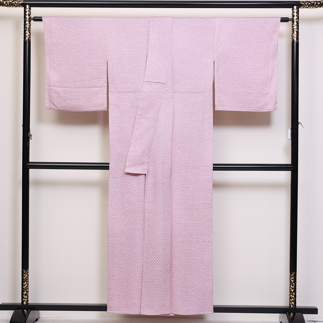 小紋 単衣 身丈156cm 裄64.5cm 正絹 ドット 芝草 紫系 Bランク 1215-02380