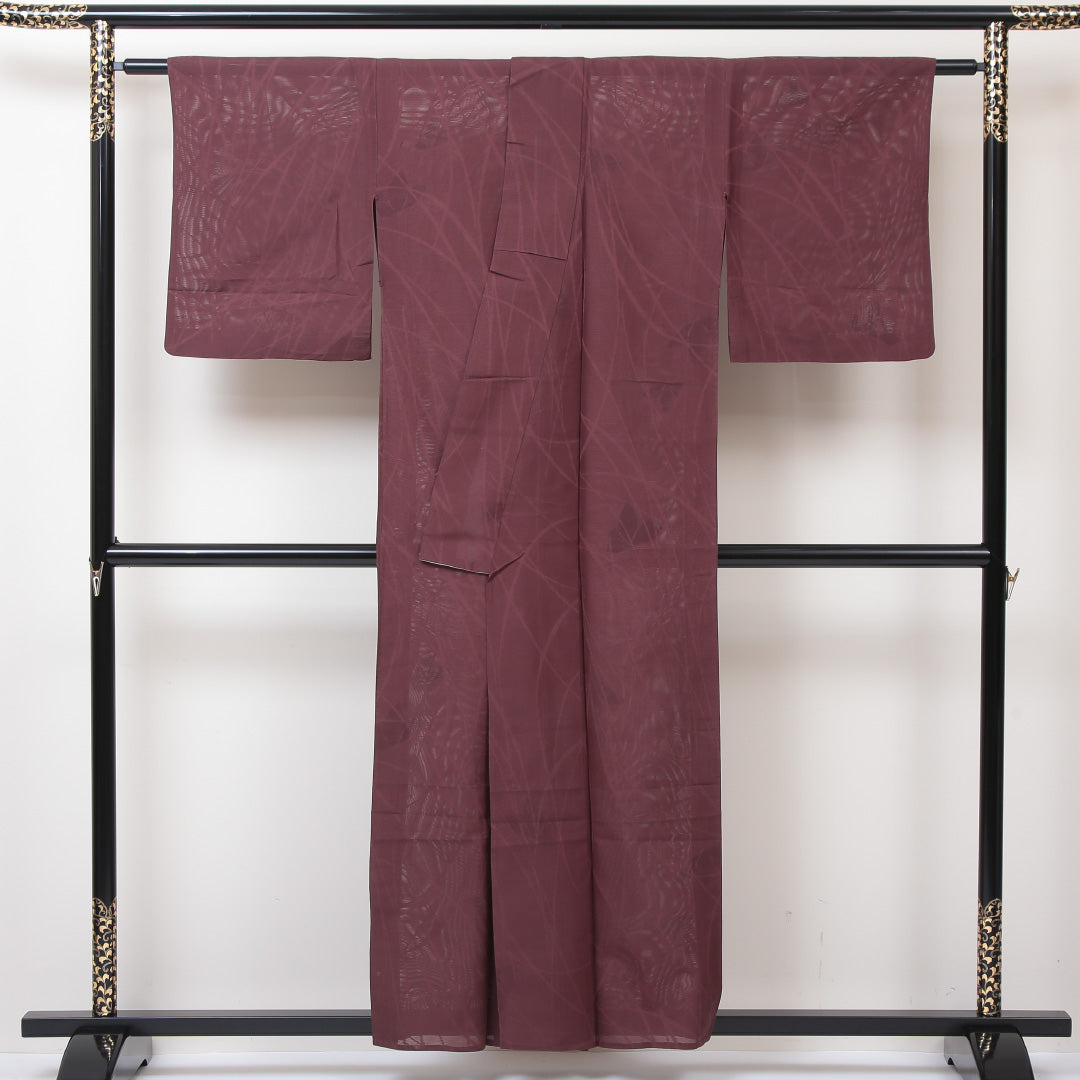 色無地 絽 身丈155cm 裄63.5cm 正絹 茶系 Aランク 芝草 夏着物 1214002353314