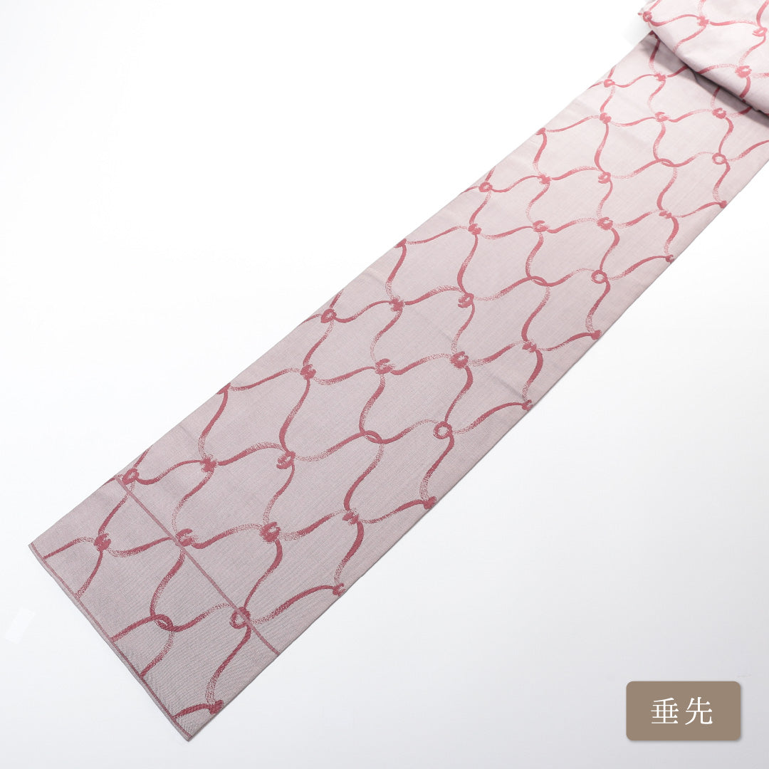 袋帯 帯丈434cm 六通 紬 組紐 カジュアル グレー系 正絹 Sランク 1223-00732
