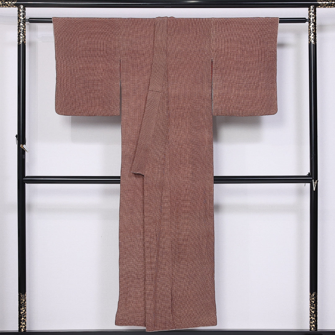 アンティーク 江戸小紋 (角通し) 袷 身丈148cm 裄丈61cm 正絹 Bランク バチ衿 XSサイズ 茶系 HP 1220-11011