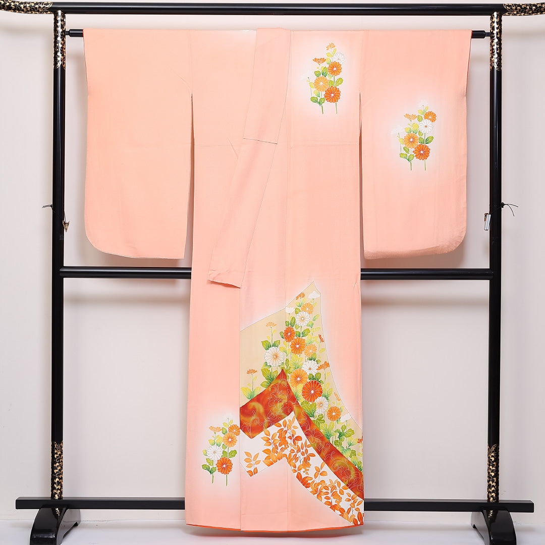 小振袖 身丈159cm 裄丈67cm Bランク 袷 正絹 広衿 熨斗 菊 1213-F0072