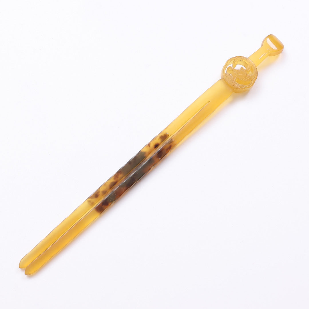 アンティーク 平打ちかんざし 髪飾り Bランク アクリル樹脂 べっ甲風 黄系 1237-00168